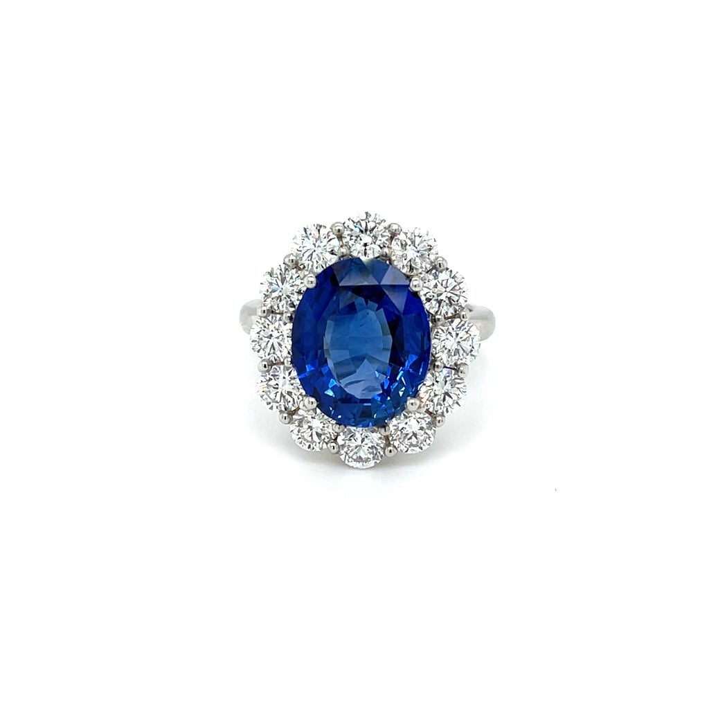 Platinum 5.16ct GIA Certified Oval Cut Blue Sapphire Diamond Halo