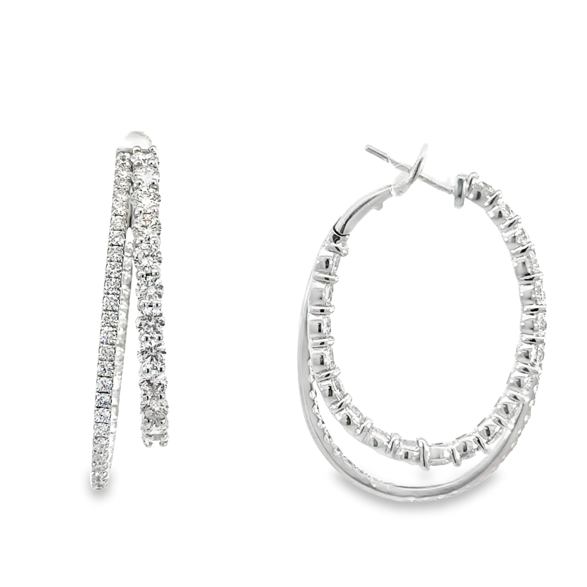 18K White Gold 6.55CTW  Double Row In & Out Hoop Earrings