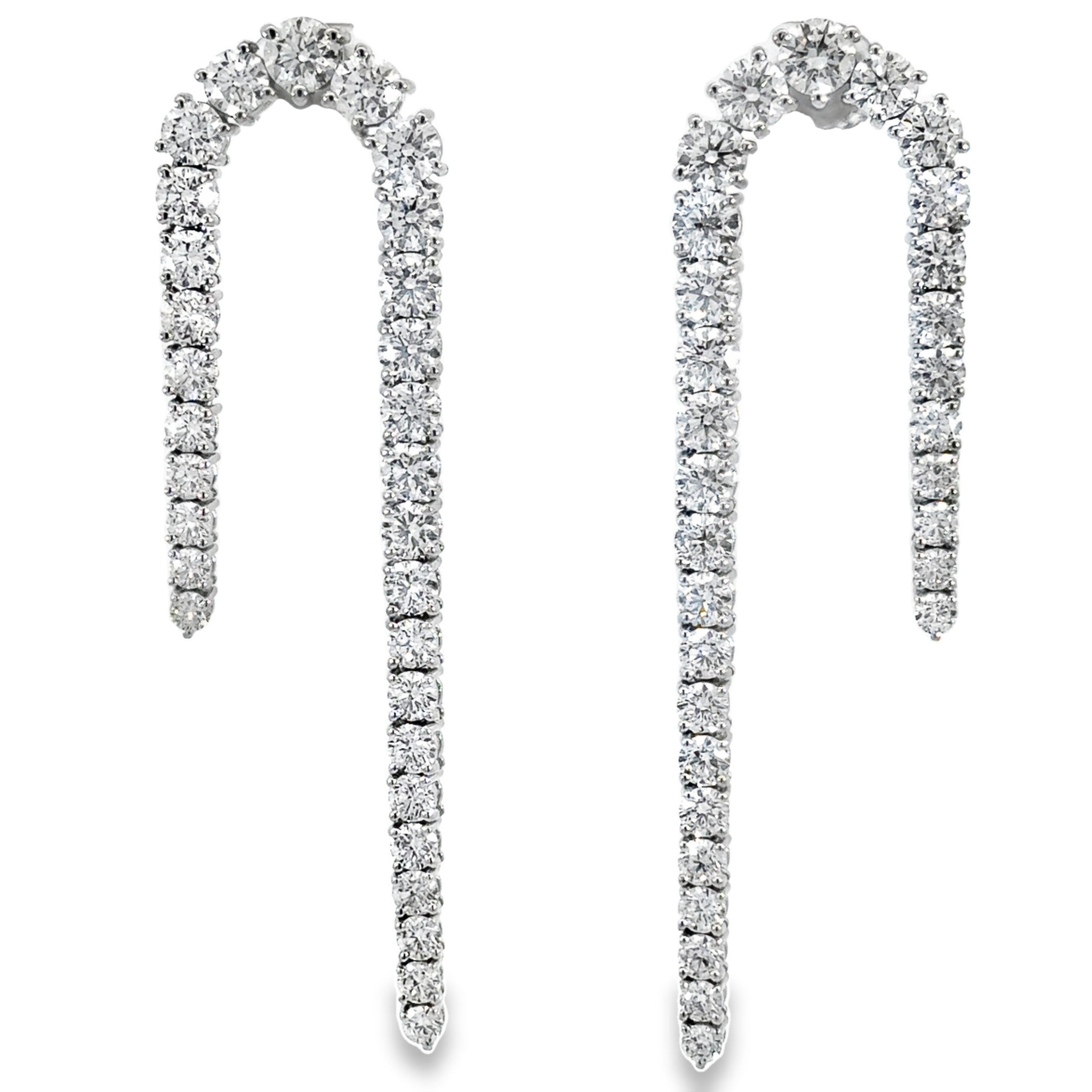 18k White Gold 14.13ctw Round Brilliant Candy Cane Earrings