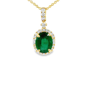 18k Yellow Gold Oval Emerald And Diamond Halo Pendant