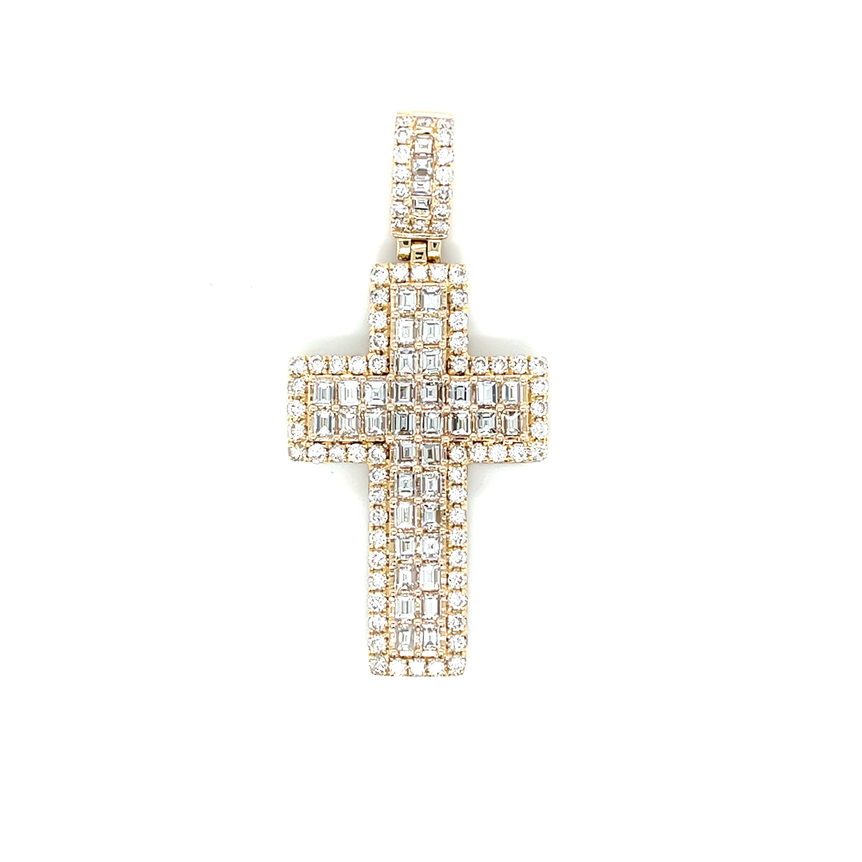 4Ct cheapest Princess Cut Green Emerald Diamond Cross Pendant 14K Yellow Gold Finish